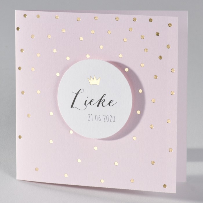 Geboortekaartje met confetti in goudfolie