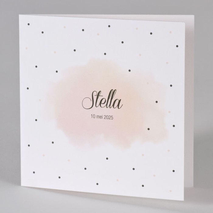 Geboortekaartje aquarel met roze en zwarte stipjes