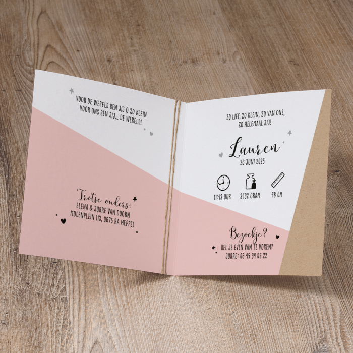Geboortekaartje roze driehoek - Afbeelding 2