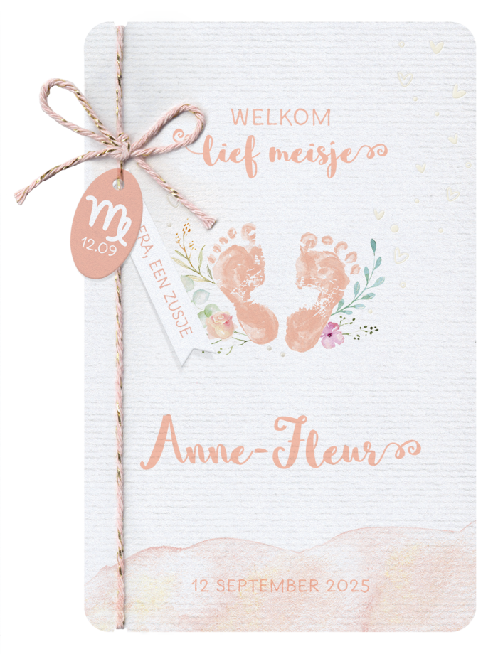 Geboortekaartje waterverf voetjes