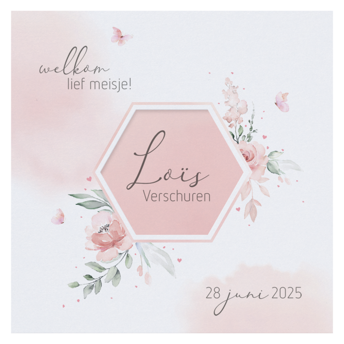 Geboortekaartje met aquarel bloemen