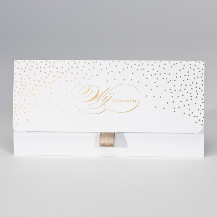Witte clutch met confetti in goudfolie