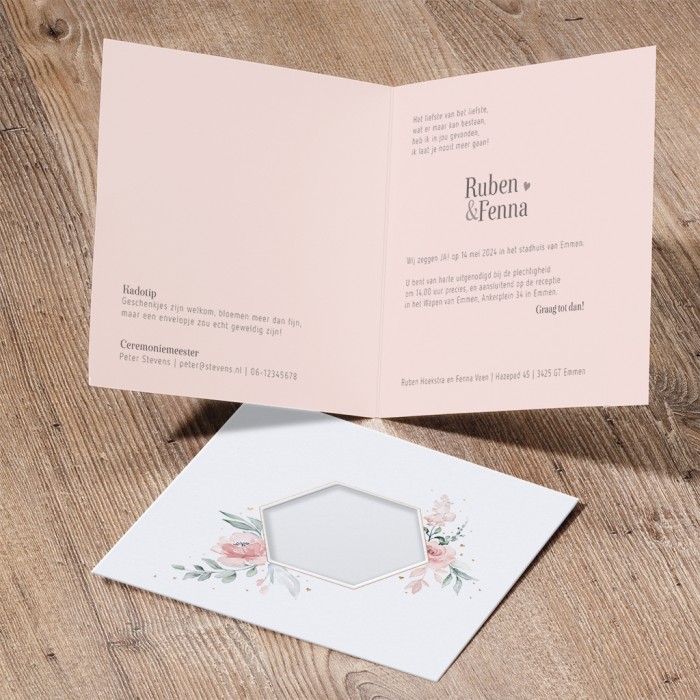 Huwelijkskaart met bloemen in waterverf - Afbeelding 3
