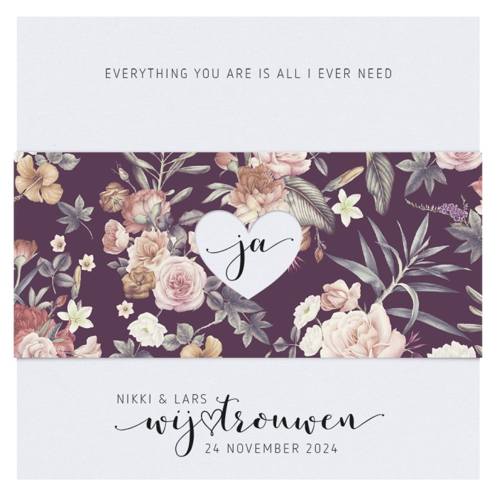 Huwelijkskaart klassieke bloemen